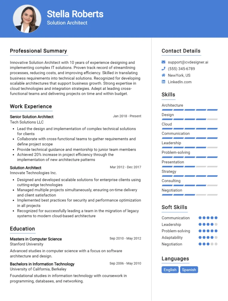 18 Solution Architect CV Examples And Templates For 2025