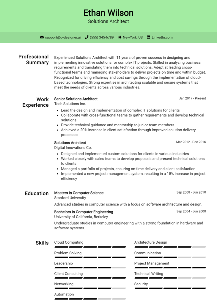 Solutions Architect Resume Example