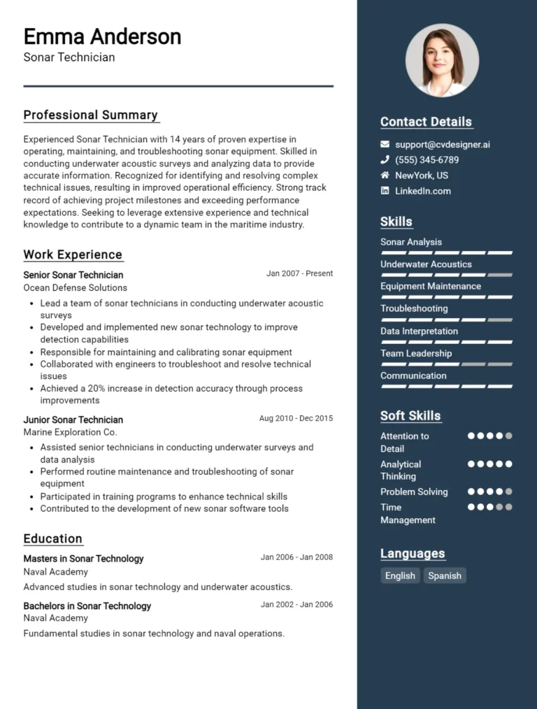 Sonar Technician CV Example For 2025: Best Formatting Tips