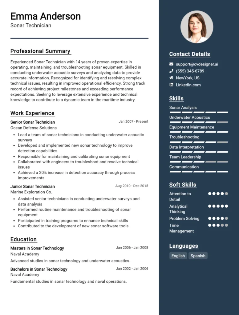 Sonar Technician CV Example