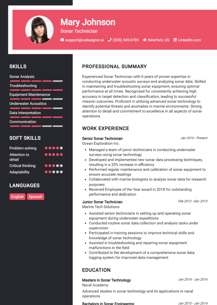 Sonar Technician Resume Example