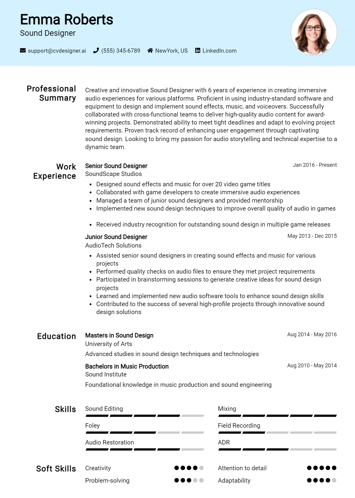 Sound Designer Resume Example