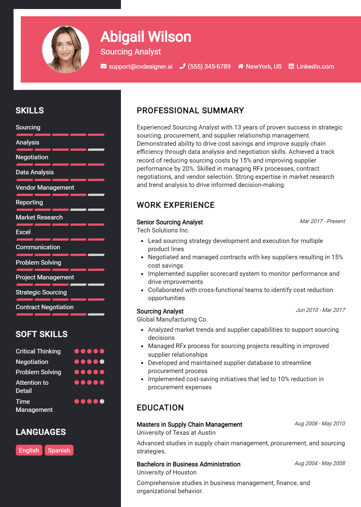 Sourcing Analyst Resume Example