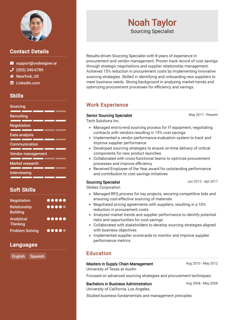 Sourcing Specialist Resume Example for 2024: Downloadable Templates ...