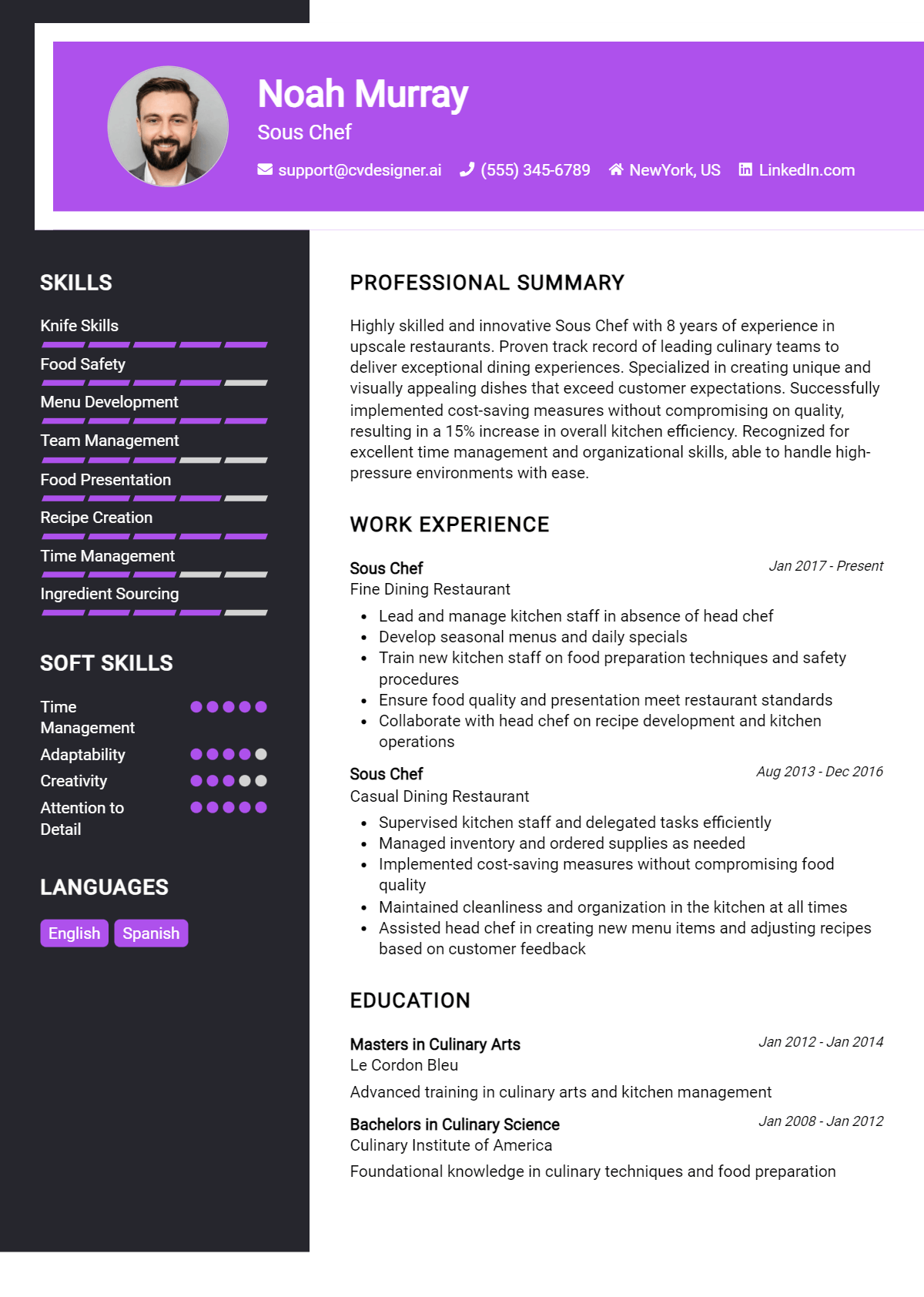 Sous Chef Resume Example