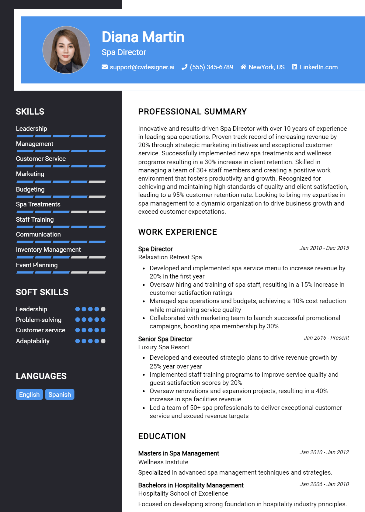 Spa Director Resume Example