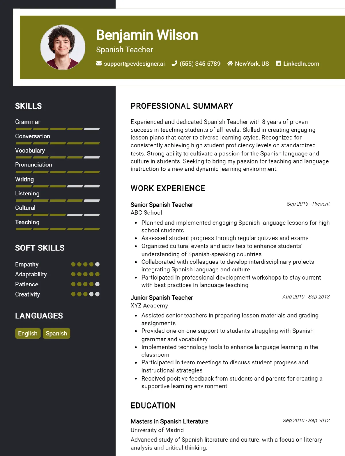 Spanish Teacher CV Example