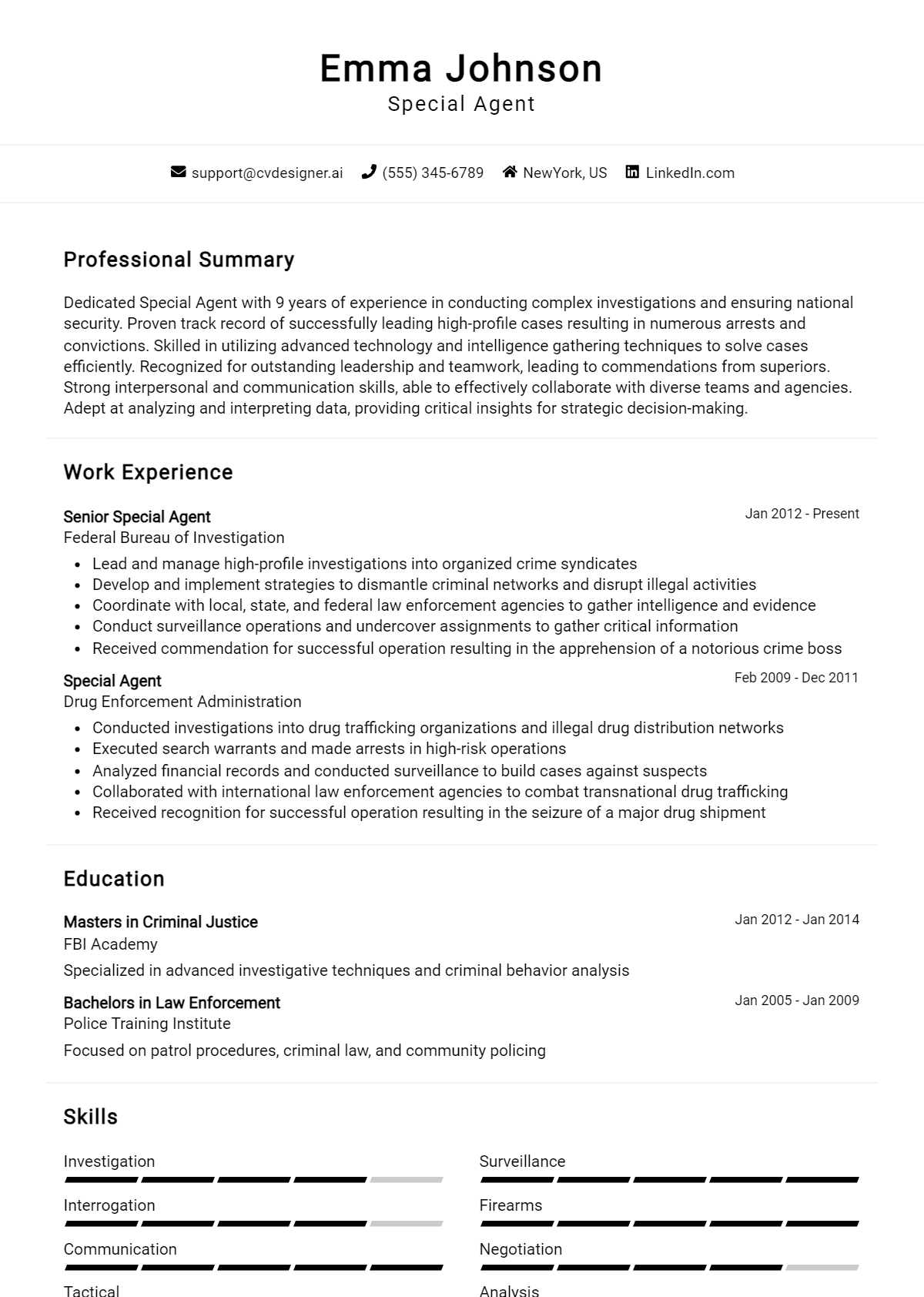Special Agent Resume Example