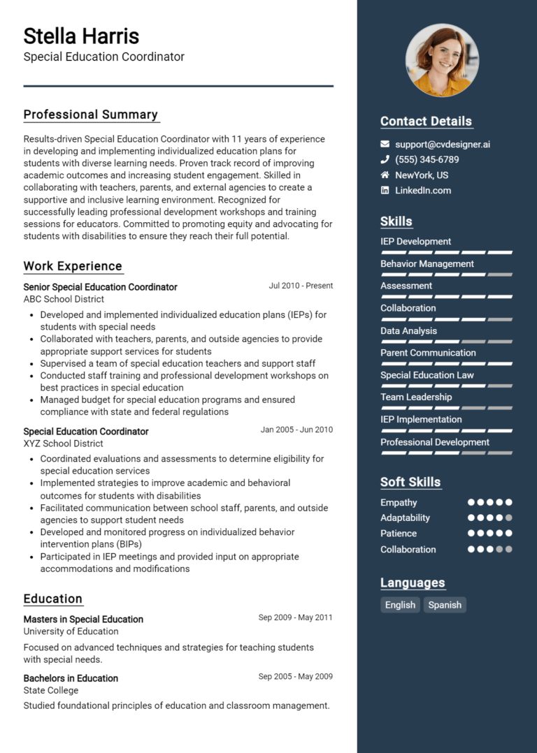 Special Education Coordinator Resume Example for 2025: Tips & Templates