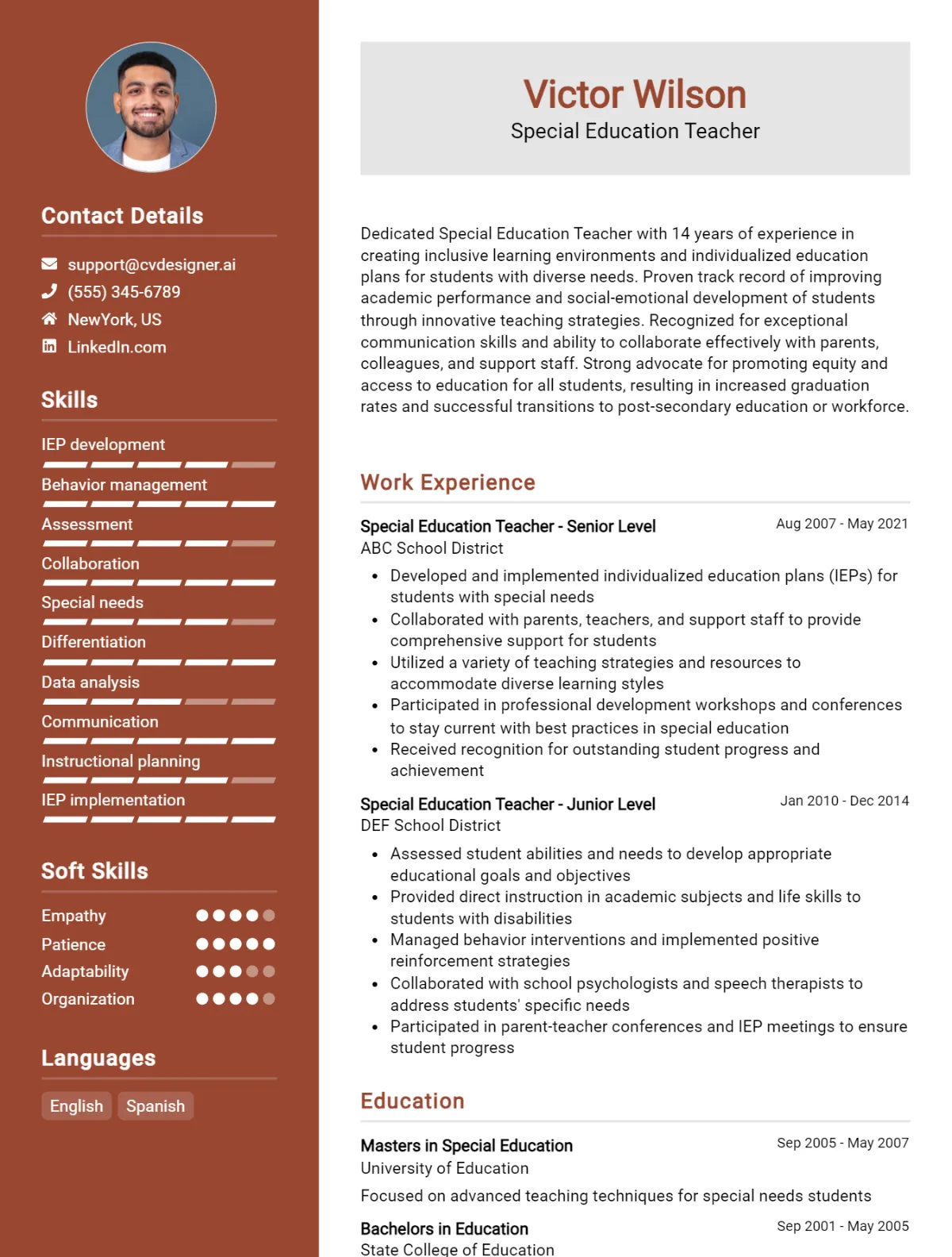 Special Education Teacher CV Example