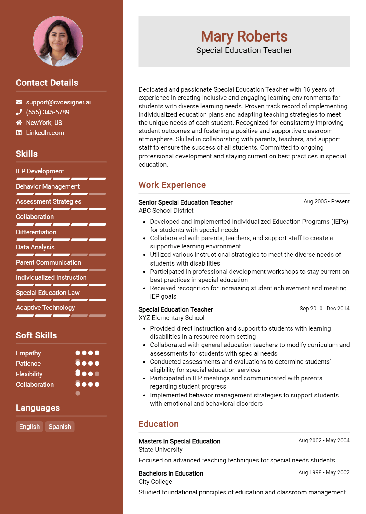 Special Education Teacher Resume Example