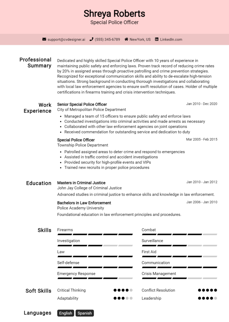 Special Police Officer Resume Example for 2025: Tips & Templates