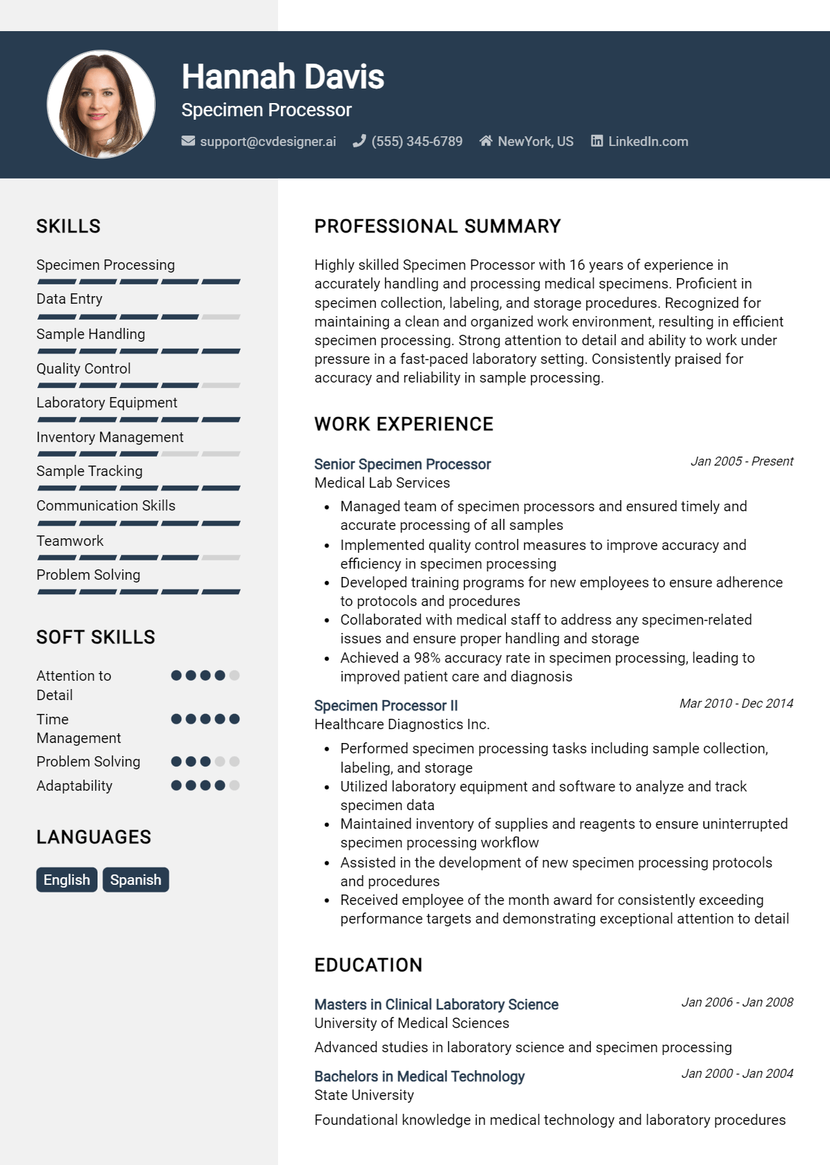 Specimen Processor Resume Example