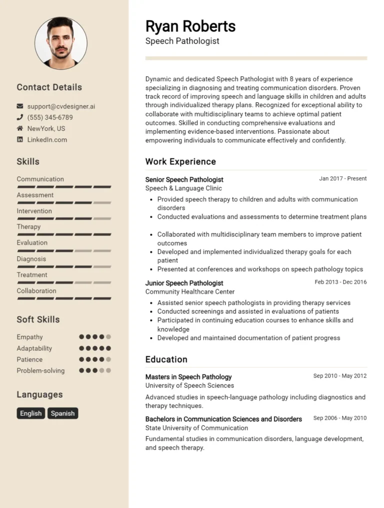 Speech Pathologist CV Example For 2025: Best Tips & Templates