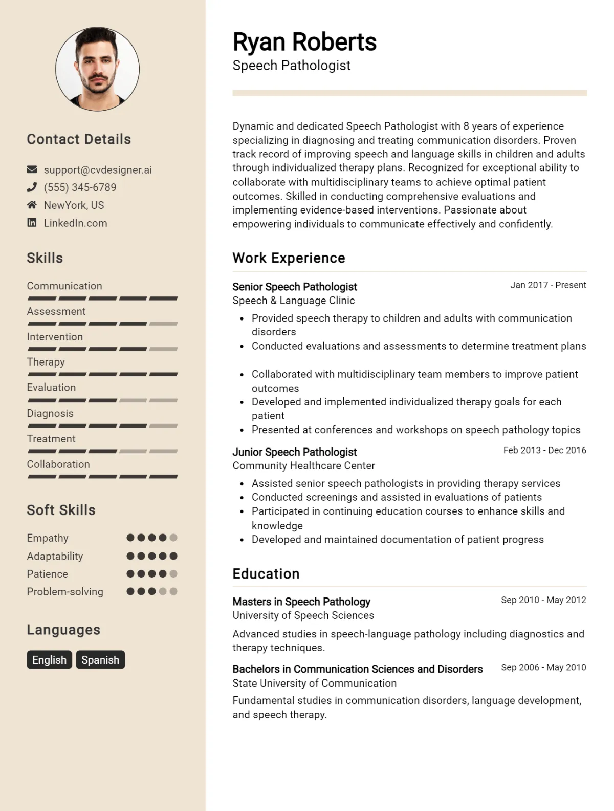 Speech Pathologist CV Example