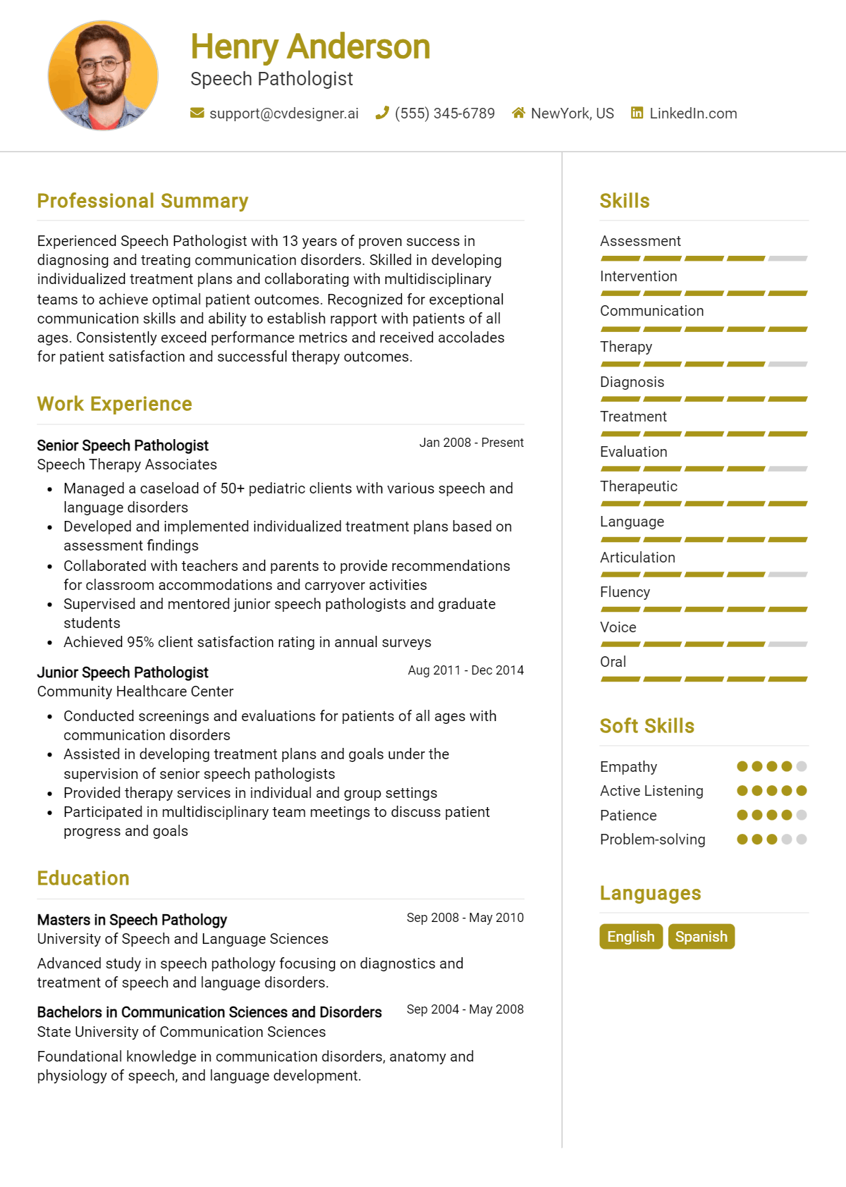 Speech Pathologist Resume Example