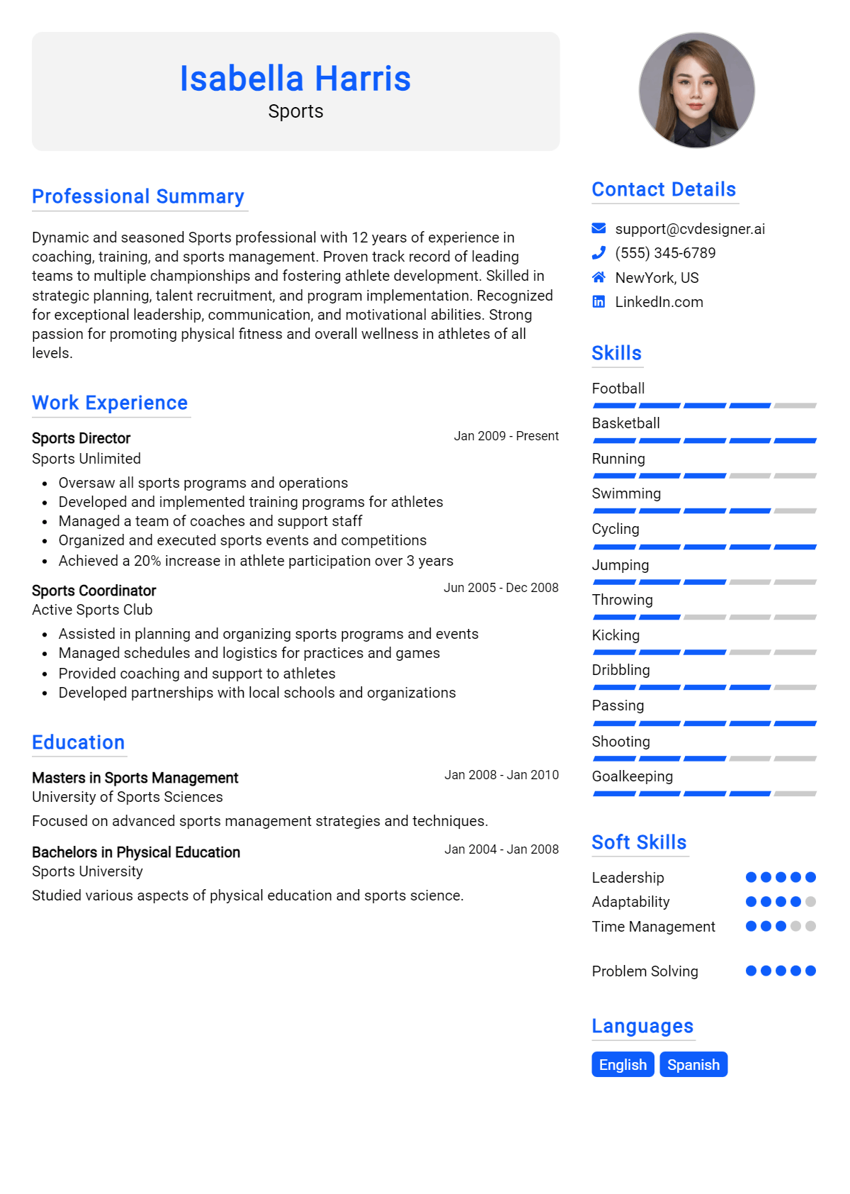 Sports Resume Example