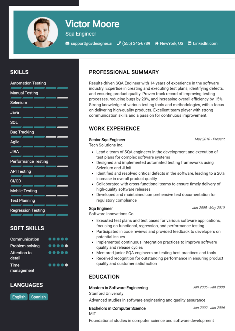 SQA Engineer Resume Example for 2025: Top Templates