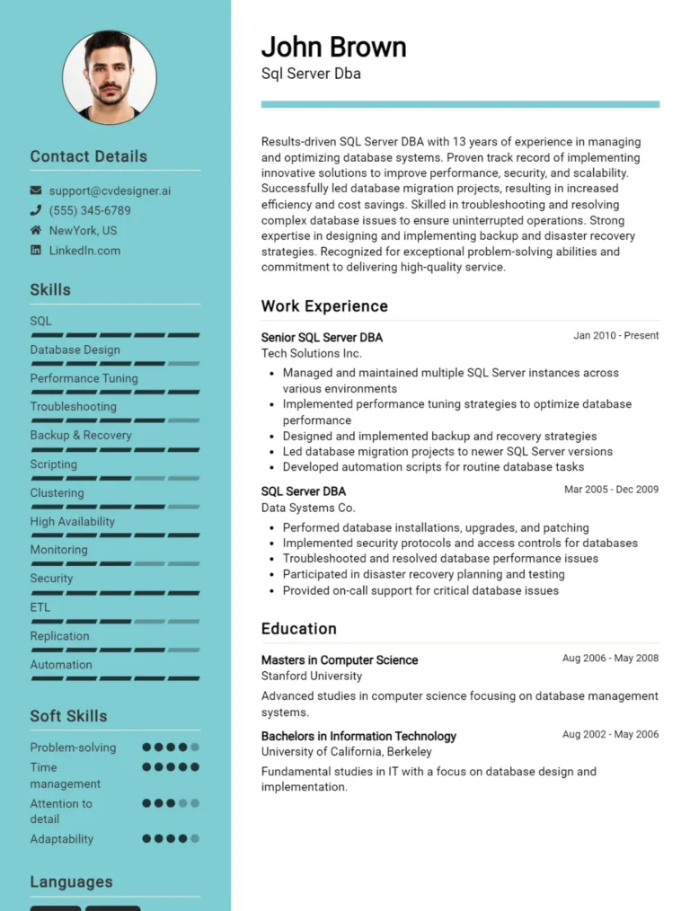 SQL Server DBA CV Example For 2025: How to Create a Professional CV