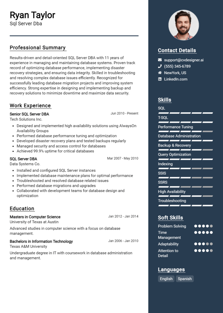 Sql Server DBA Resume Example for 2025: Expert Tips