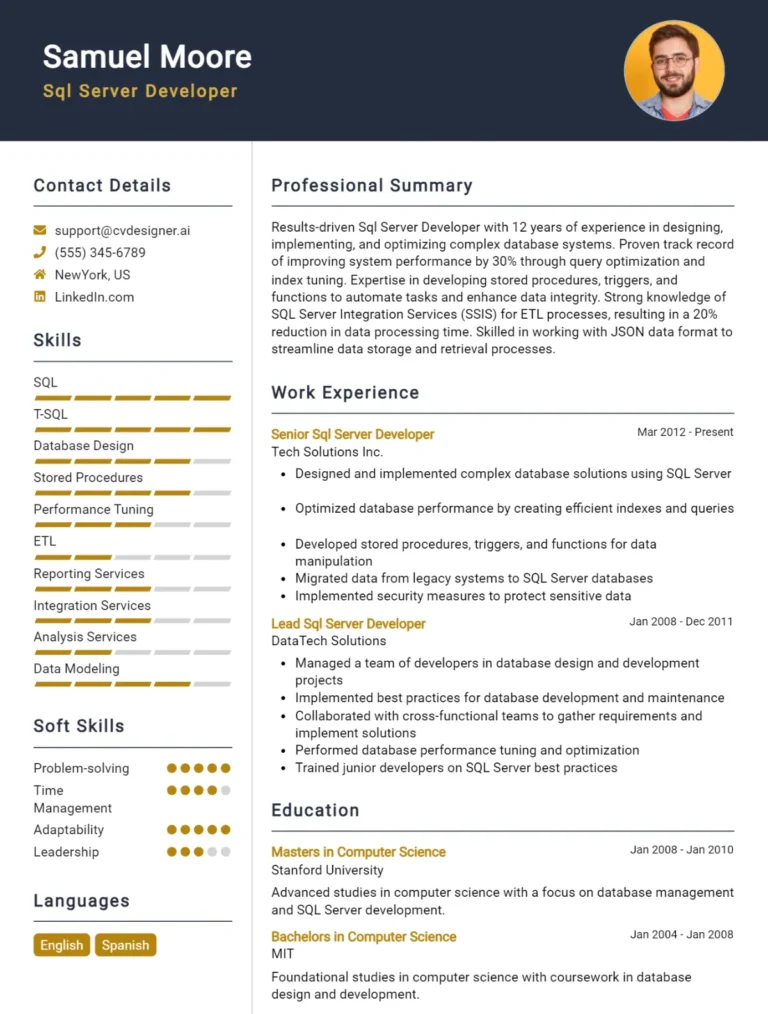 SQL Server Developer CV Example For 2025: Proven Tips & Templates