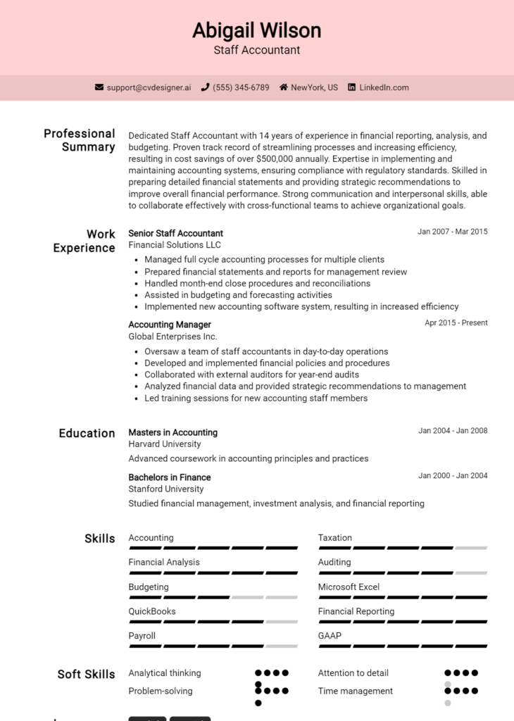 Staff Accountant Resume Example