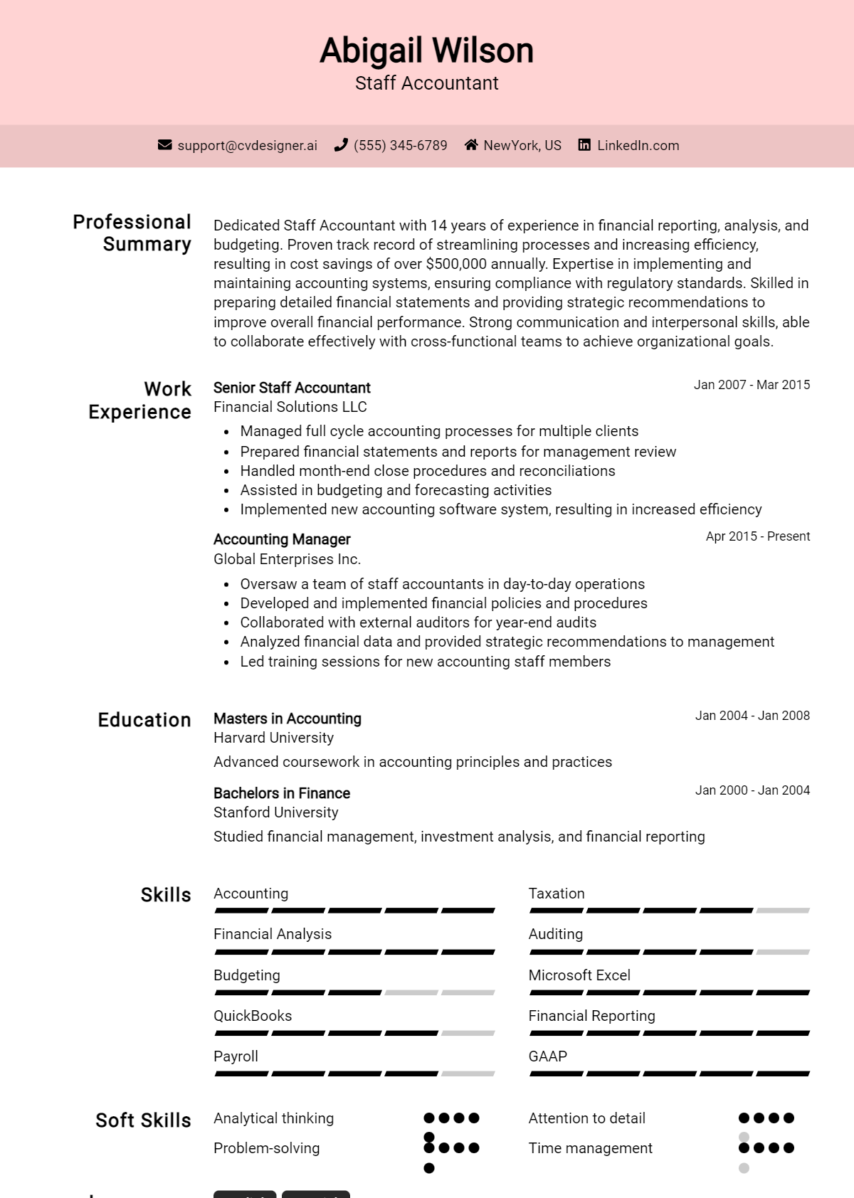 Staff Accountant Resume Example