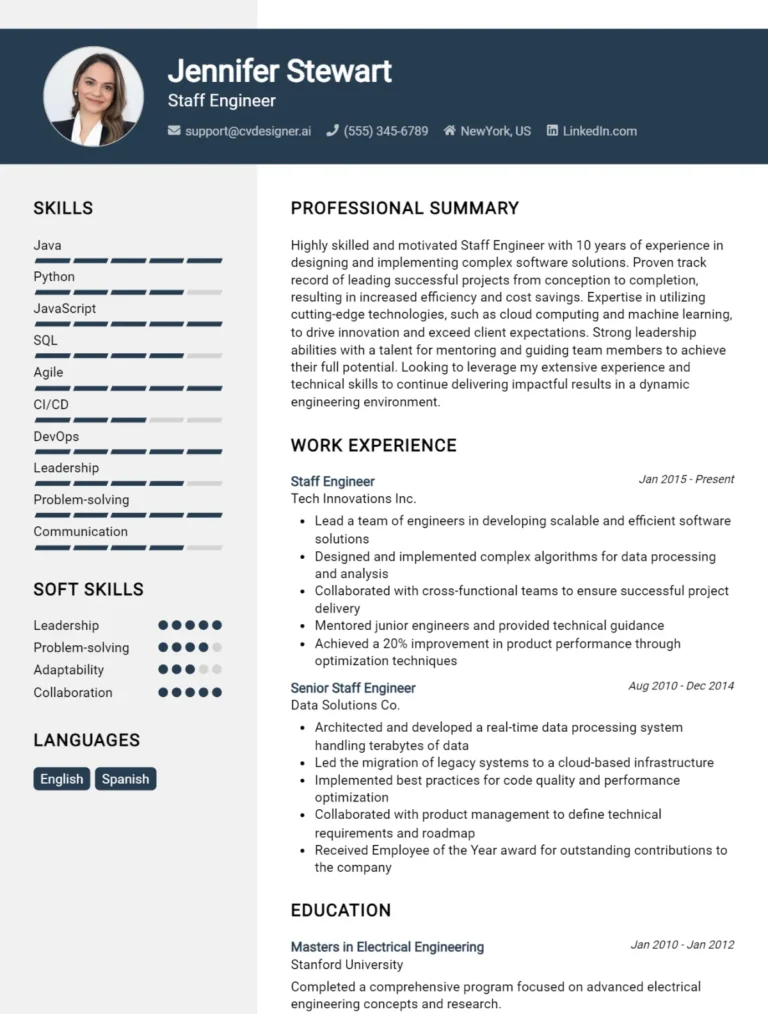 Staff Engineer CV Example For 2025: How to Create a Professional CV
