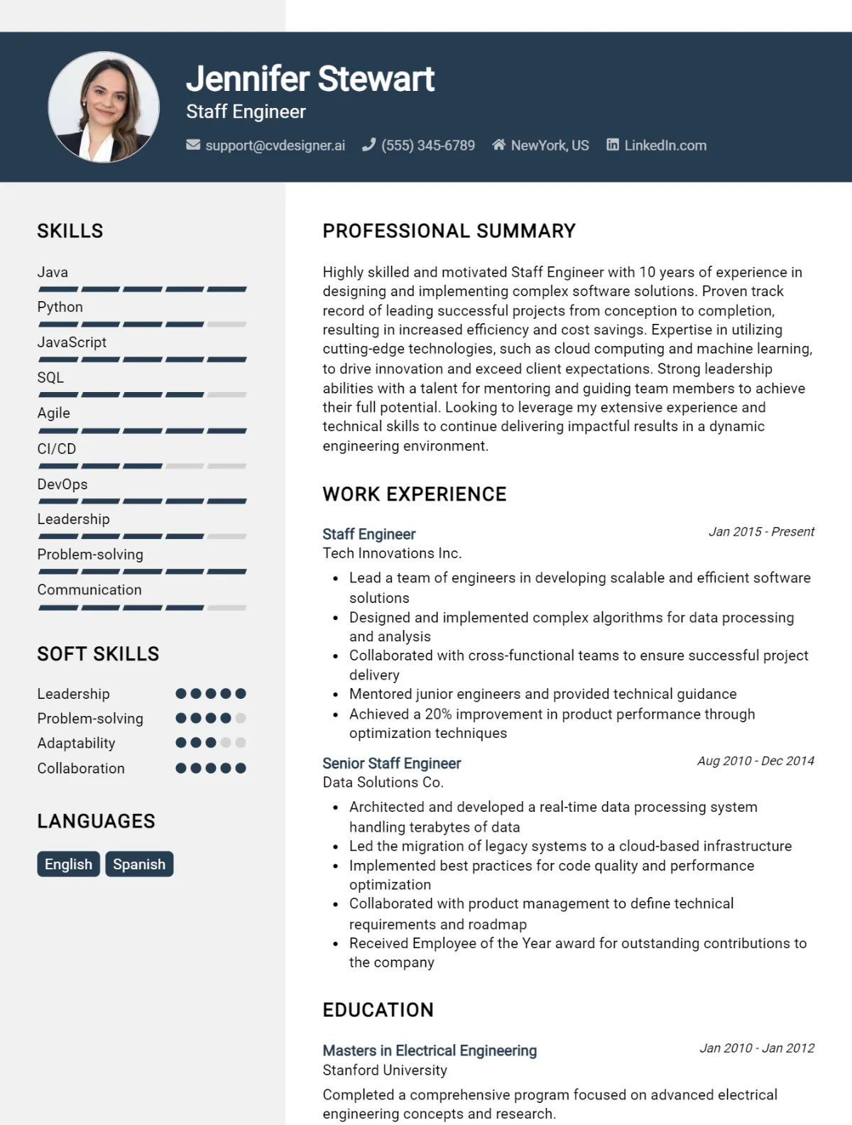 Staff Engineer CV Example