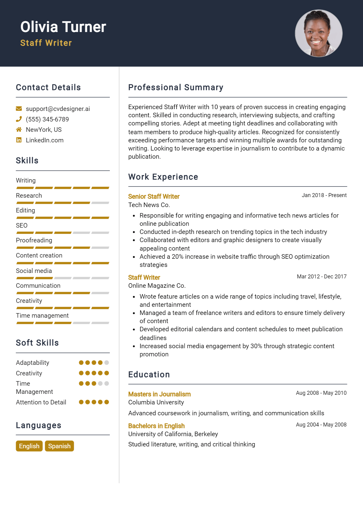 Staff Writer Resume Example