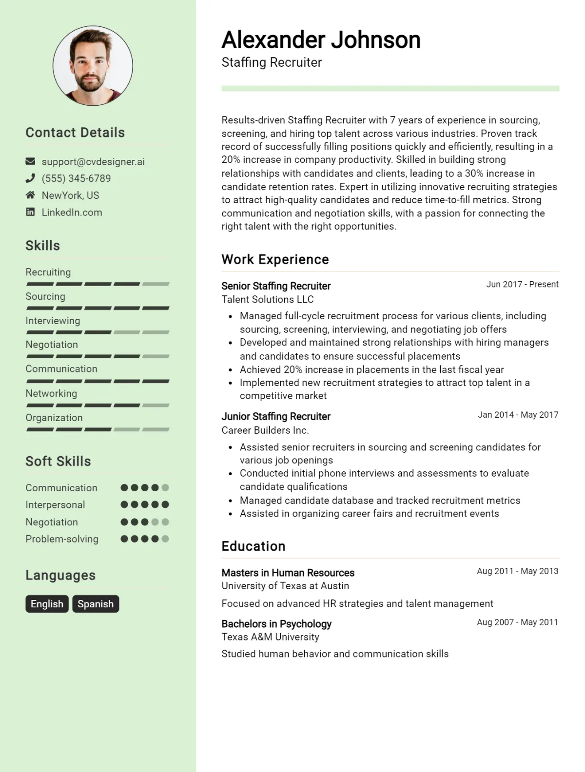 Staffing Recruiter CV Example For 2024: Free Downloadable Templates ...