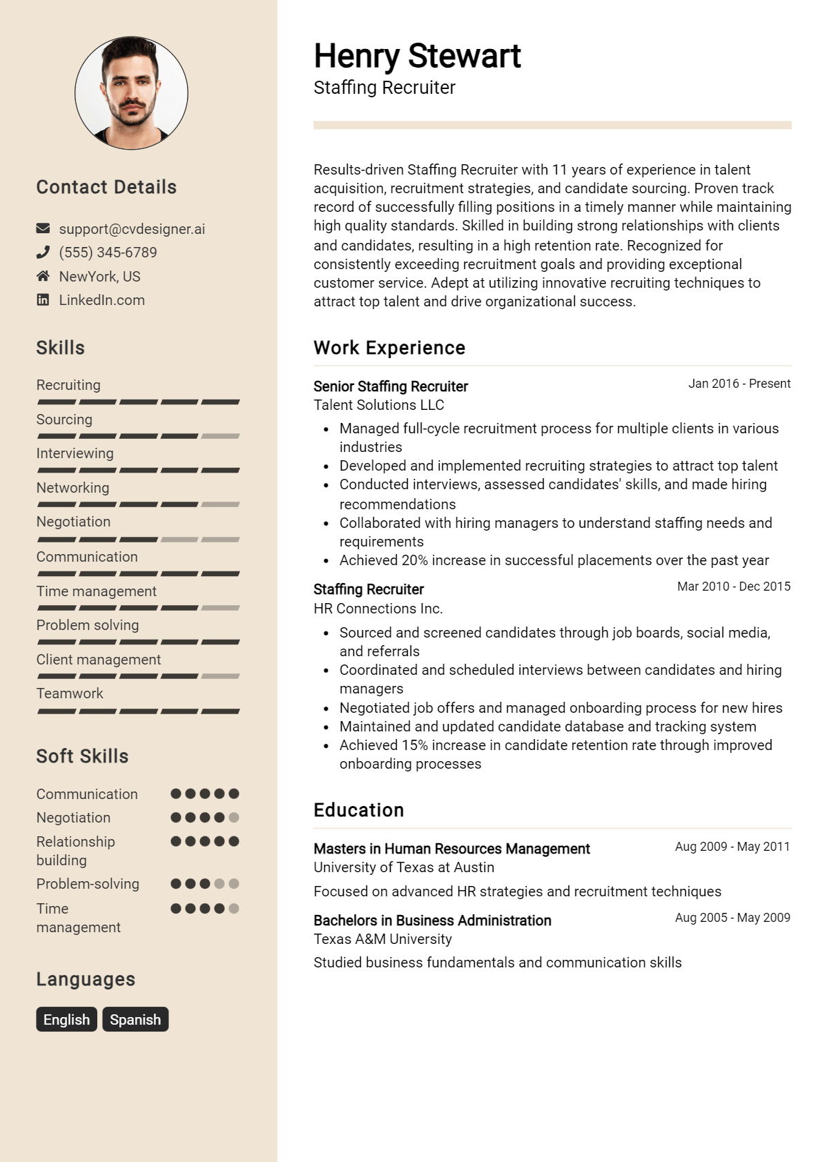 Staffing Recruiter Resume Example