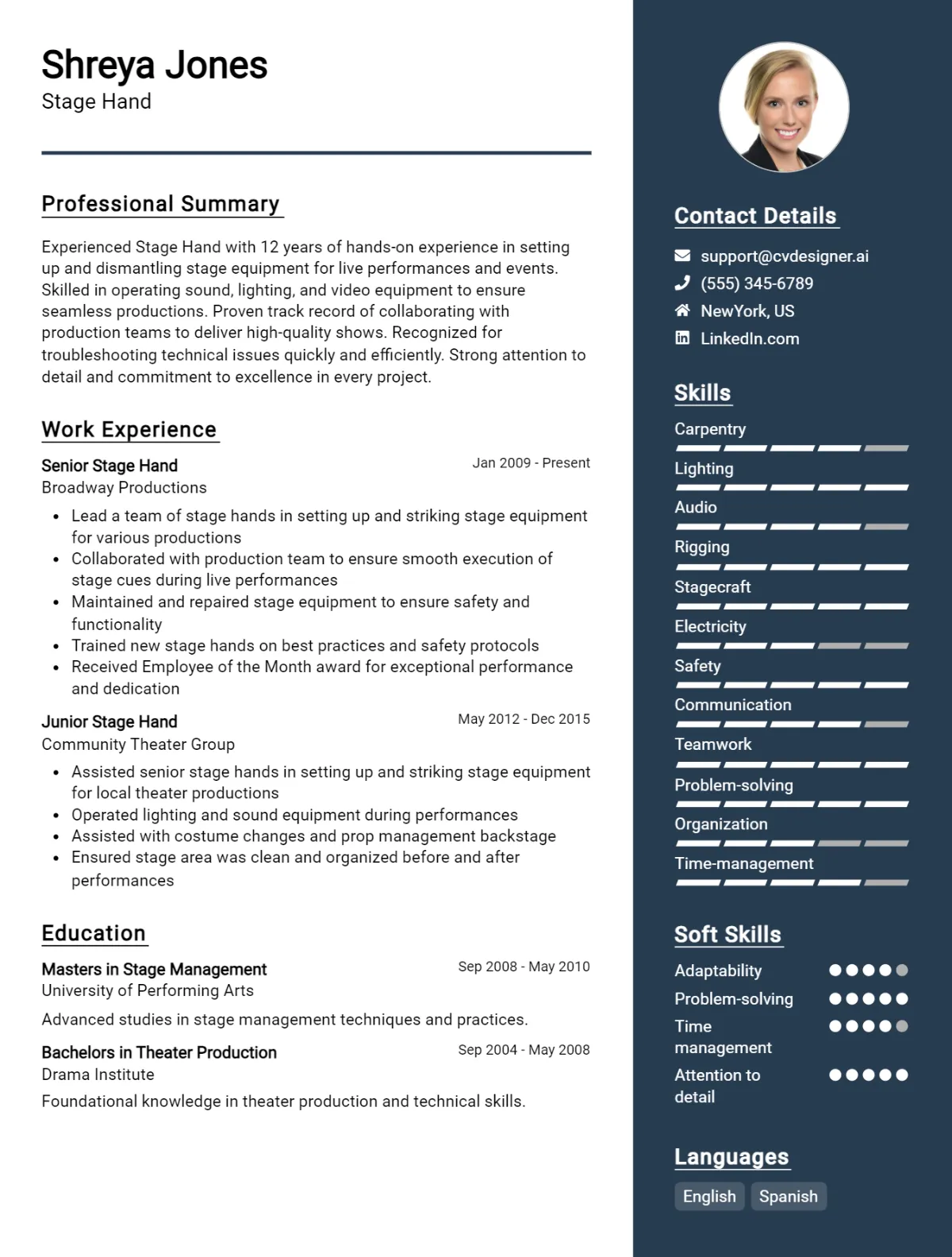 Stage Hand CV Example