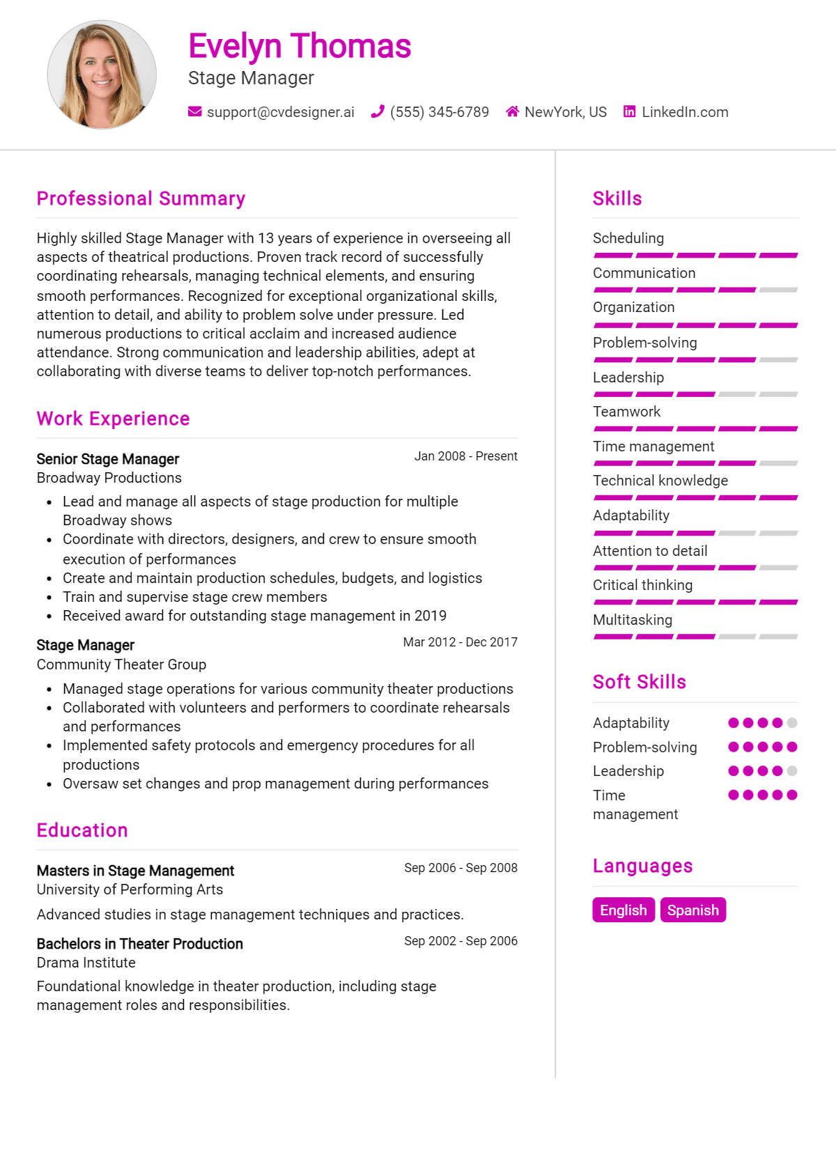 Stage Manager Resume Example