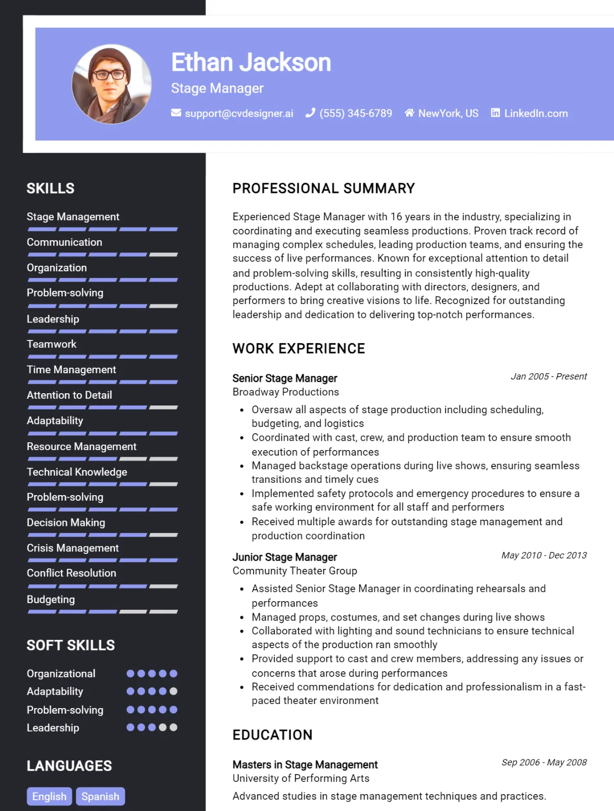 Stage Manager CV Example