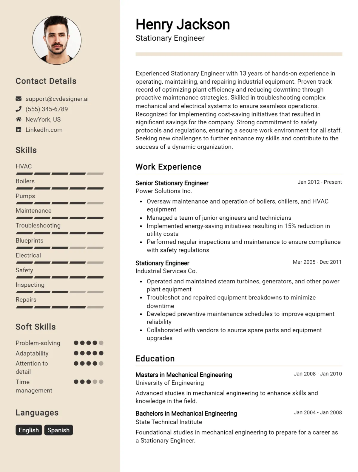 Stationary Engineer CV Example