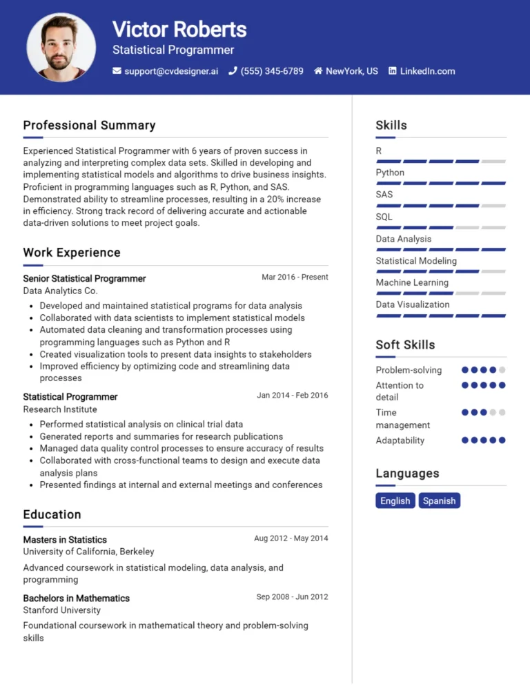 Statistical Programmer CV Example For 2025: Examples & Free Templates