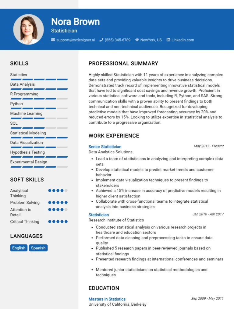Statistician CV Example For 2025: Top Tips & Samples