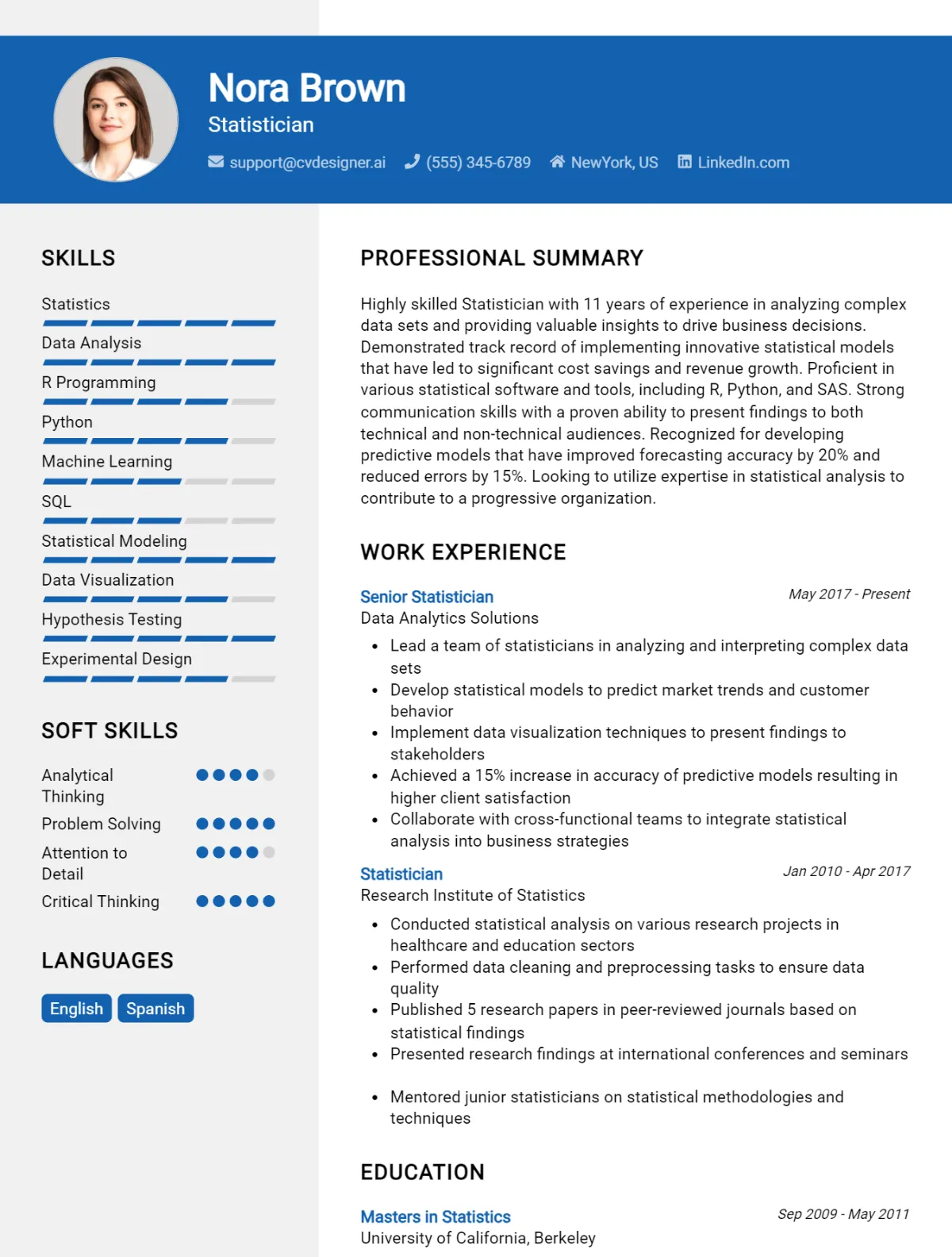Statistician CV Example