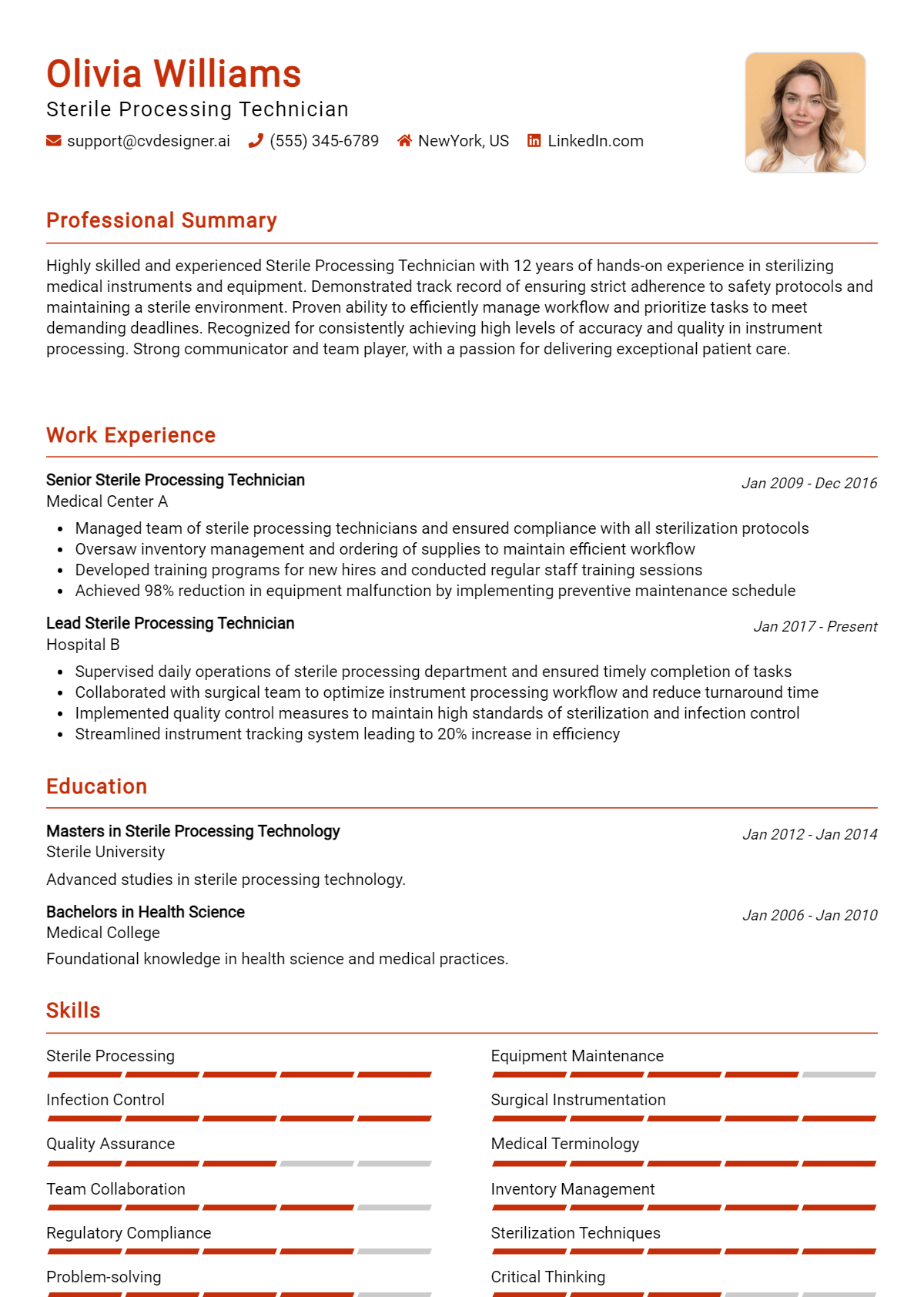 Sterile Processing Technician Resume Example