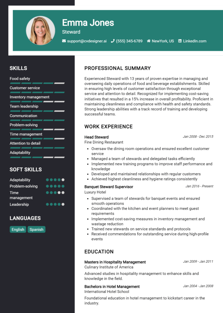 Steward Resume Example for 2025: Best Tips