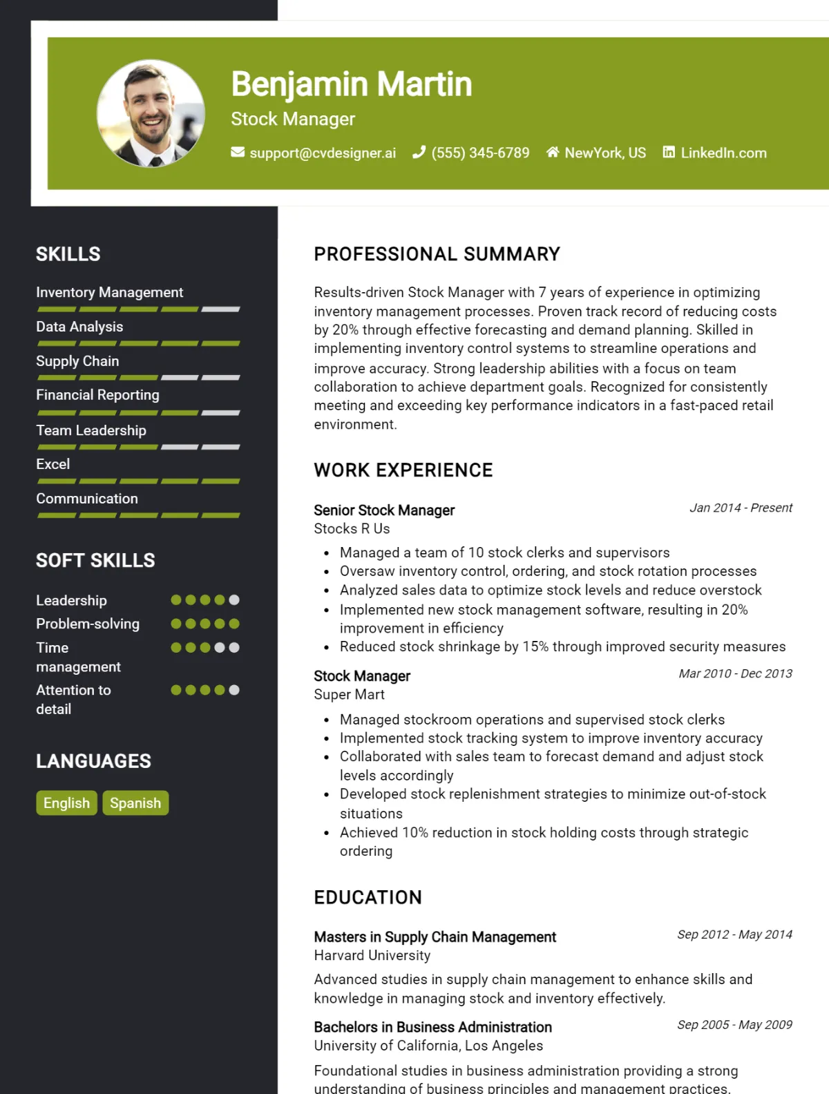 Stock Manager CV Example