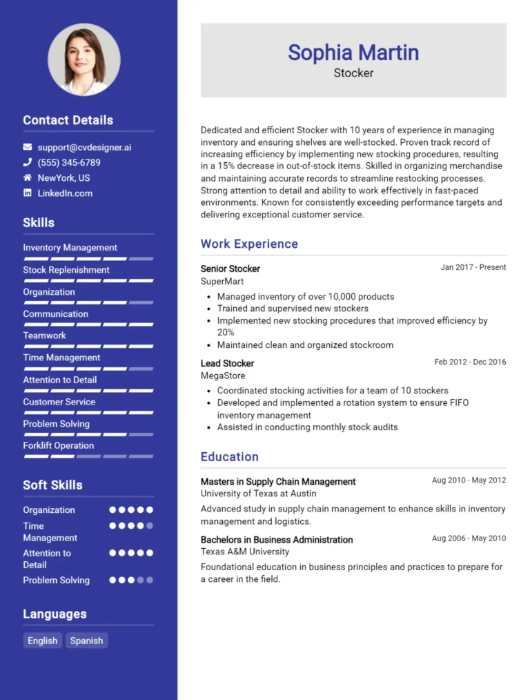 Stocker CV Example For 2025: Top Tips & Samples