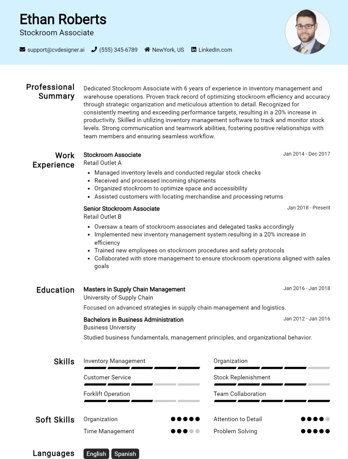 Stockroom Associate CV Example