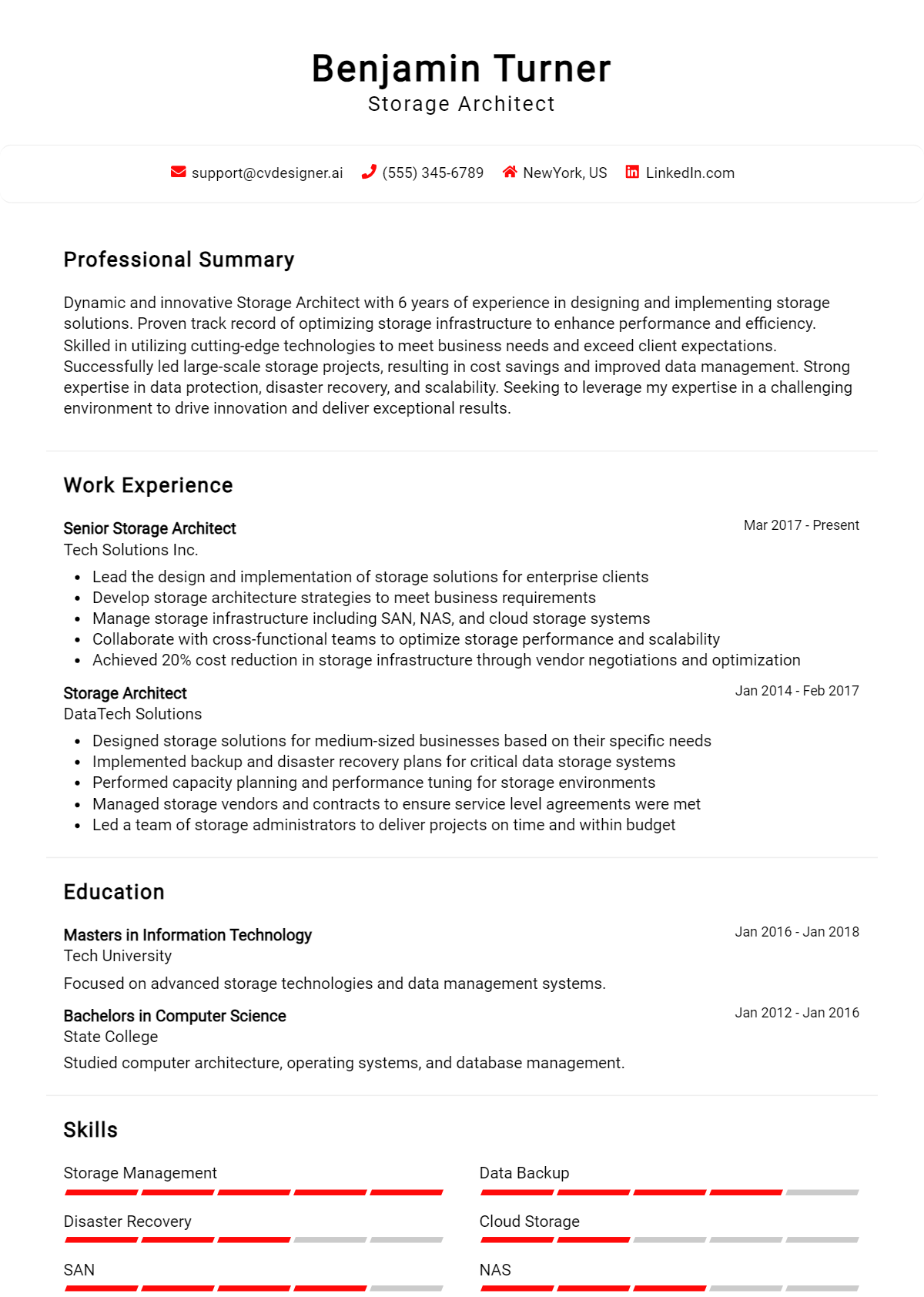 Storage Architect Resume Example