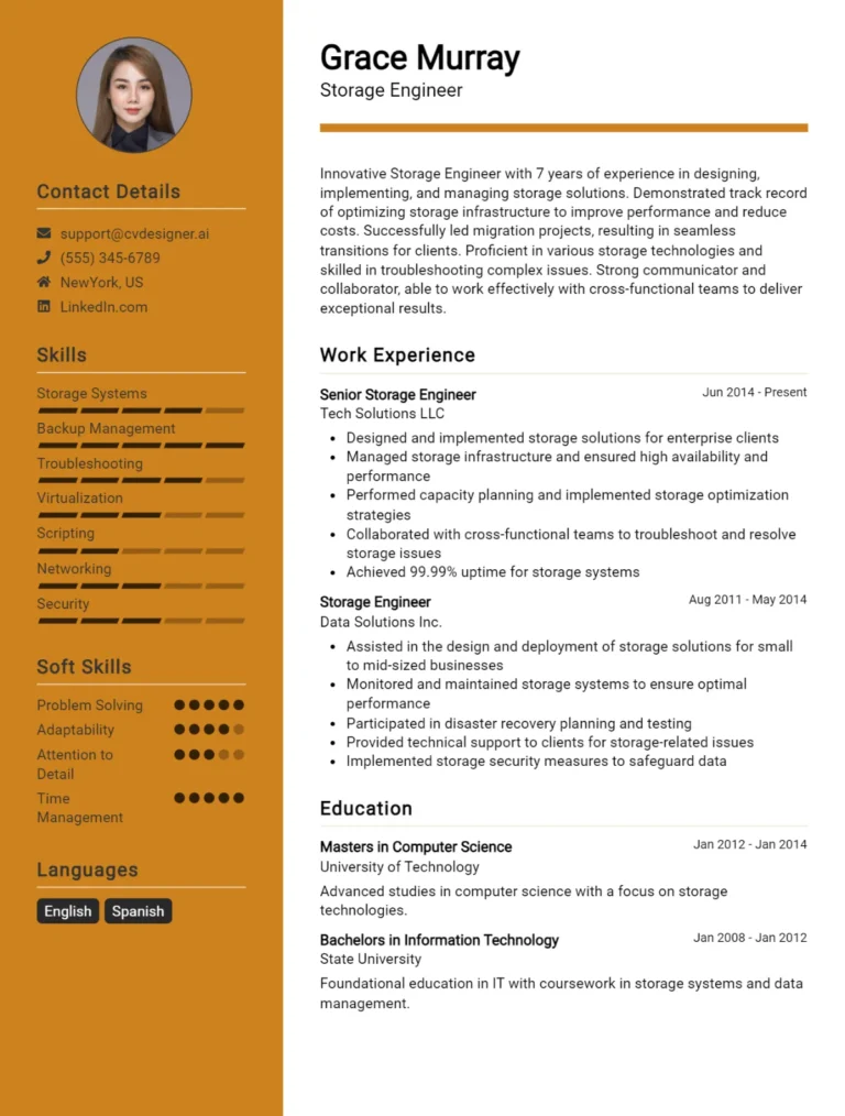 Storage Engineer CV Example For 2025: Top Tips & Samples