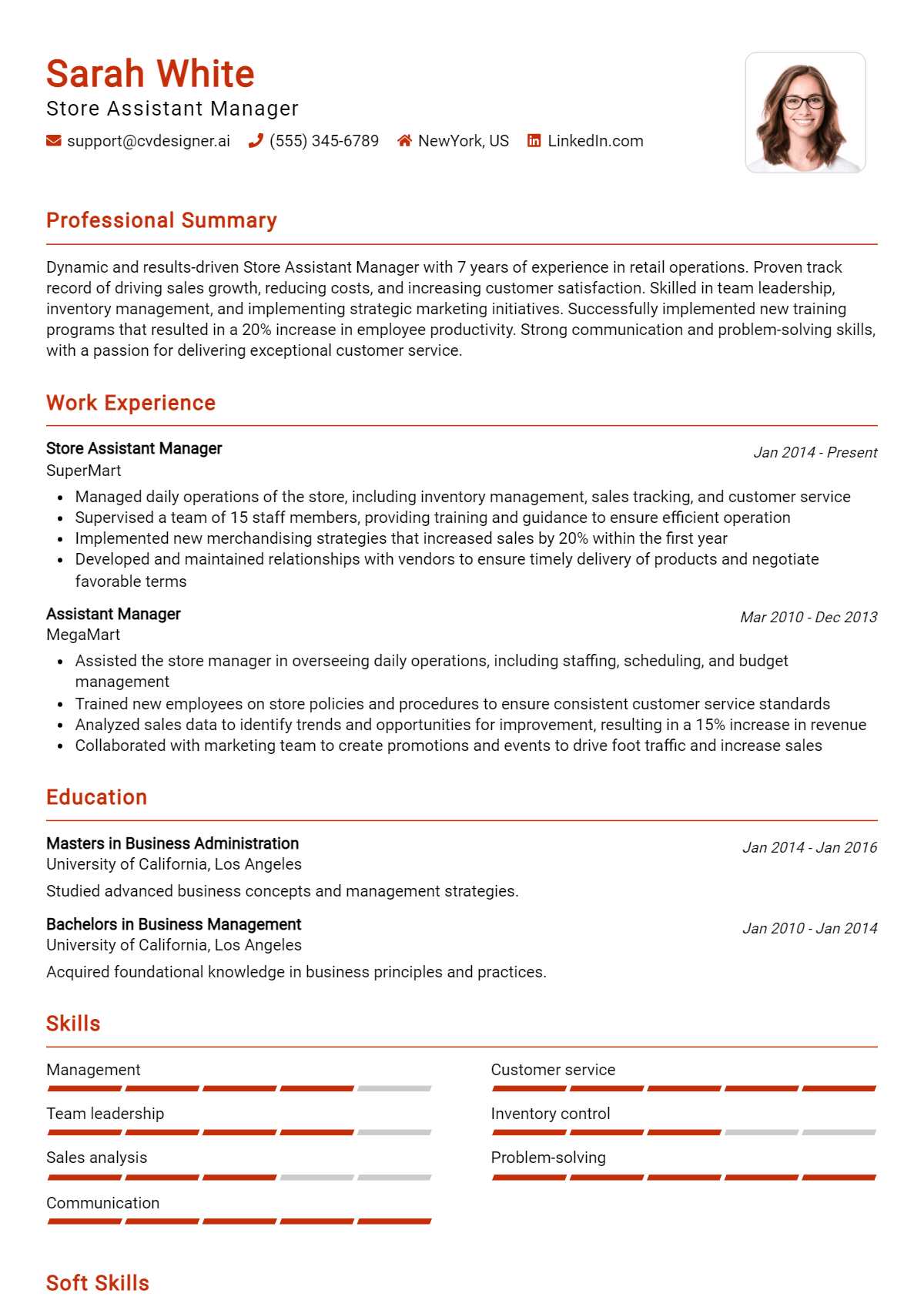 Store Assistant Manager Resume Example