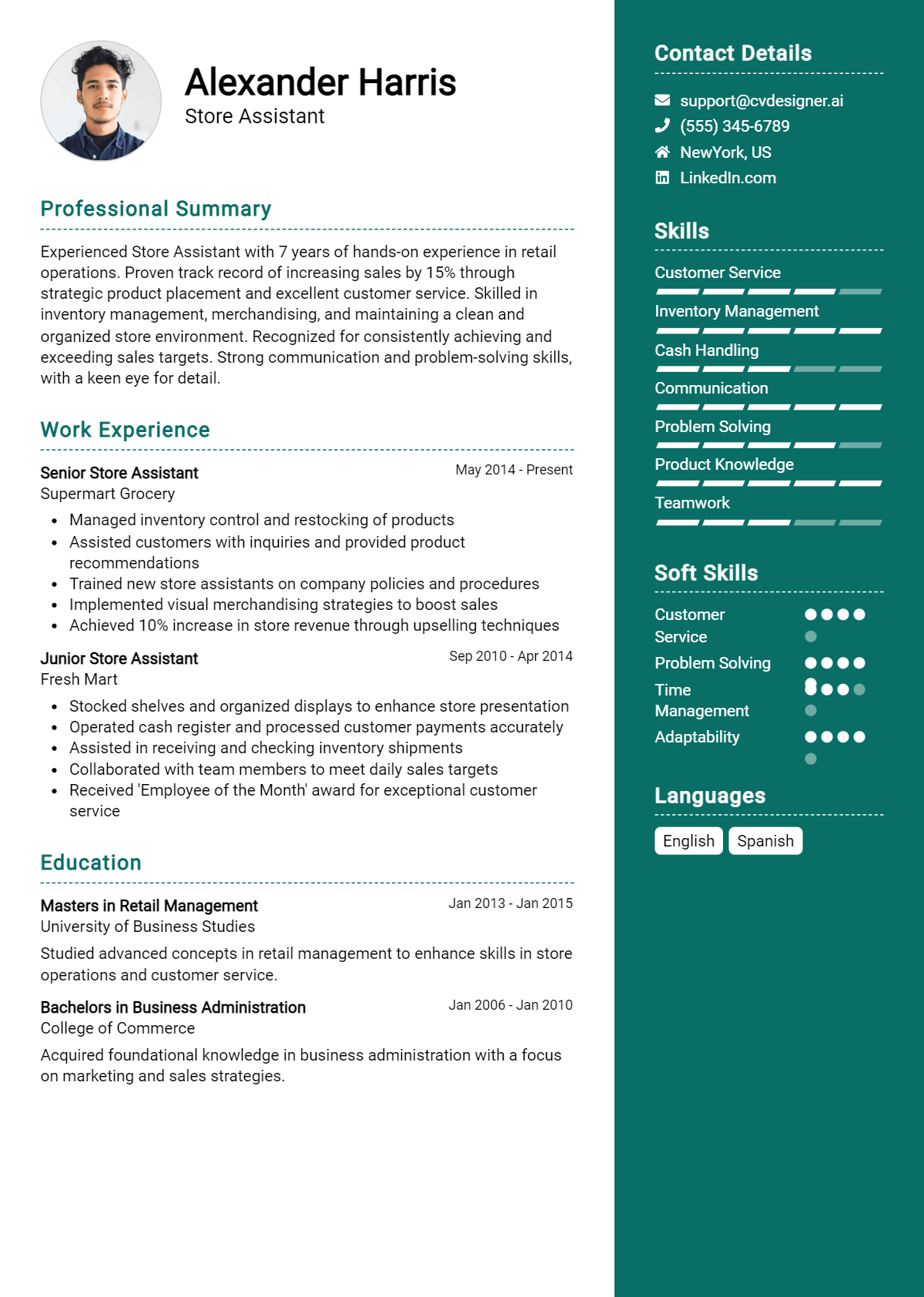 Store Assistant Resume Example for 2024: Professional CV Templates ...