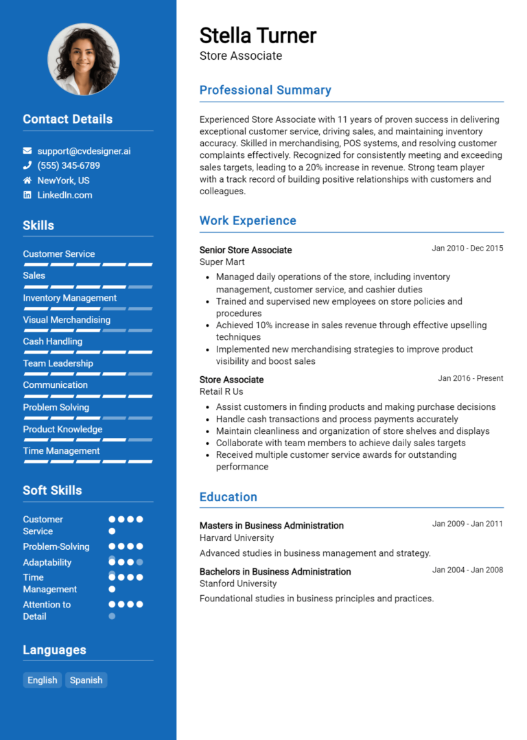 Store Associate Resume Example for 2025: Tips & Templates