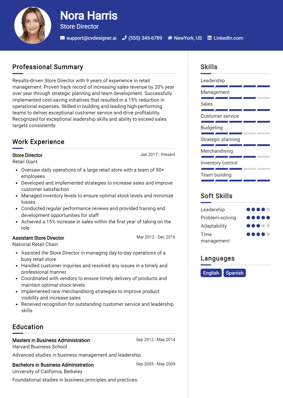 Store Director Resume Example